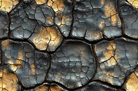 Cracked earth texture with deep fissures showing contrast between dark gray and golden brown tones, creating dramatic natural abstract pattern.