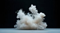 White dense smoke cloud formation floating above reflective surface against dark background, dramatic atmospheric effect for creative design projects.