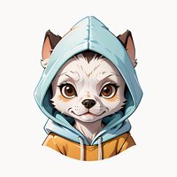 Cute husky puppy wearing mint hoodie and orange jacket, cartoon style character on white background. For stickers, prints and merchandise design.