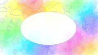 Colorful rainbow gradient background with white oval frame and decorative floral elements for creative design projects and presentations.