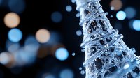Sparkling crystal ice spiral formation with blue bokeh lights in background creates magical winter atmosphere. Suitable for seasonal greeting cards.