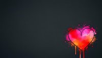 Vibrant gradient heart with colorful paint splashes and drips on dark background for romantic designs and Valentine's Day projects.