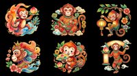 Cute monkey character illustrations with festive decorations, isolated on transparent background. Ready for t-shirt design, clipart, stickers, print-on-demand products, and sublimation projects.