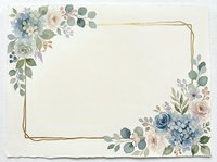 Watercolor floral frame with blue and blush roses, eucalyptus leaves, and gold border on cream background. Perfect for wedding invitations, greeting cards, and stationery designs.