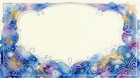 Watercolor floral frame with blue and purple flowers, swirls, and decorative elements on isolated cream background, ready for invitations and design projects.