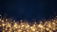 Abstract golden bokeh lights floating upward on dark blue background, creating festive atmosphere suitable for holiday, celebration, and luxury design projects.