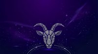 Capricorn zodiac sign with geometric patterns glowing against deep purple starry night sky. Suitable for astrology, horoscope, spirituality, and mystical themed designs.
