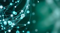 Abstract network connections with glowing nodes and lines on turquoise background for technology and digital communication concepts.