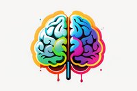 Colorful brain illustration showing creative left and right hemispheres with vibrant rainbow gradient effect on white background, suitable for psychology and creativity concepts.