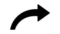 Curved black arrow pointing right on white background isolated for graphic design and user interface elements.