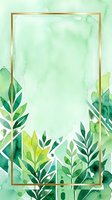 Watercolor botanical frame with green foliage and gold border on isolated white background, ready for invitations, greeting cards, posters, and design projects.