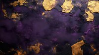Dark purple textured background with gold leaf accents creating luxurious abstract pattern, rich grunge surface with metallic foil elements for elegant design projects.