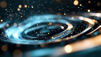 Glowing spiral vortex with blue and golden light particles swirling in cosmic motion, creating an abstract energy tunnel effect for digital backgrounds and visual effects projects.