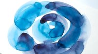 Abstract blue watercolor spiral shape with flowing organic curves and gradient tones on white background for creative design projects and artistic compositions.