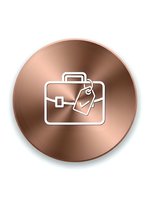Rose gold metallic button with white briefcase and checkmark icon for business applications and professional services.