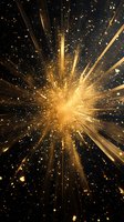 Spectacular golden light burst with radiating beams and glowing particles against dark background, creating dramatic cosmic explosion effect.