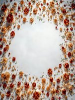 Festive frame made of dried orange slices, star anise, cinnamon sticks and spices on white background with copy space for holiday cooking and baking projects.