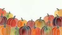 Colorful autumn pumpkins border with orange, red, yellow and green gourds on light background for seasonal harvest decorations and fall designs.