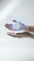 Hands holding glowing hexagonal network structure representing digital connectivity, technology innovation, data protection and futuristic communication concepts.
