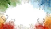 Watercolor frame with deer silhouettes and botanical elements in rainbow gradient colors on white background for nature-themed designs and seasonal projects.