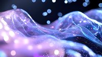 Abstract cosmic waves with glowing particles in purple and blue colors against dark background create magical ethereal atmosphere for creative designs.