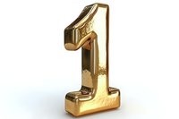 Golden metallic number one on white background, shiny polished surface with reflective highlights creates luxurious dimensional effect. Isolated design element for awards and rankings.