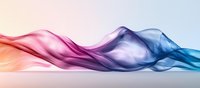 Colorful flowing smoke waves in pink, purple and blue gradient colors creating abstract smooth curves and dynamic motion against light background.