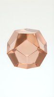 Modern copper geometric dodecahedron sculpture isolated on white background for contemporary interior design and luxury home decor projects.