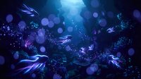 Underwater ocean scene with tropical fish swimming in deep blue water with sunlight rays and bubbles creating magical aquatic atmosphere for marine themes.