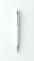 Sleek white ballpoint pen with chrome accents isolated on neutral background, ready for corporate branding, stationery design, and office supply marketing materials.