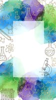 Watercolor science background with laboratory equipment, molecular structures, and chemistry symbols for educational materials and research presentations.