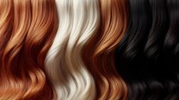 Luxurious wavy hair strands in multiple colors from blonde to brunette and black, showcasing natural texture and shine for beauty and haircare concepts.