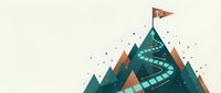 Mountain peak with winding path and flag on summit representing achievement, success journey, goal reaching, leadership concept for business motivation.