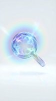 Holographic magnifying glass with rainbow gradient effects on light background for digital design and technology concepts.
