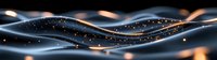 Abstract glowing waves with orange and blue light effects on dark background, sparkling particles creating dynamic flowing lines and curves in panoramic view.