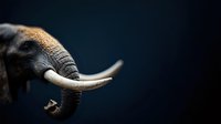 African elephant with impressive ivory tusks against dark background, dramatic lighting highlighting textured skin and majestic profile.