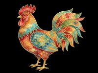 Colorful rooster with ornate feather patterns isolated on transparent background, ready for t-shirt design, clipart, stickers, sublimation and print-on-demand projects.