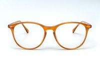 Modern round orange eyeglasses frames isolated on white background. Clean minimalist design with transparent lenses for optical or fashion use.