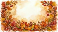 Autumn watercolor frame with colorful fall leaves, pumpkins and berries on warm beige background for seasonal greeting cards and harvest decorations.