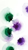 Abstract watercolor splashes in green and purple hues on white background for artistic design projects and creative layouts.