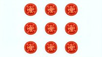 Sliced tomato halves arranged in grid pattern on white background, isolated for culinary design, cooking content, recipe graphics, food packaging, restaurant menus, and kitchen decor projects.