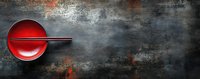 Red ceramic bowl with black chopsticks on dark rustic metal background with copy space, top view. Asian food concept for restaurant menu design.