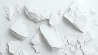 Crumpled white paper pieces scattered on light background, creating dynamic shadows and textures. Clean minimalist composition for design projects.