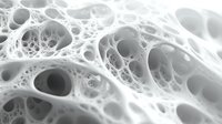 Microscopic view of bone tissue structure showing intricate trabecular patterns and porous cellular matrix in black and white macro photography for medical research.