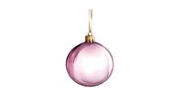 Pink glass Christmas ball ornament with metallic gold hanging cap on white background, isolated festive holiday decoration element for design projects.