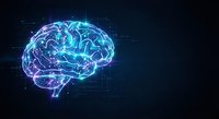 Digital brain with glowing neural networks and circuit patterns on dark background for artificial intelligence and technology concepts.