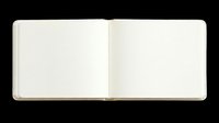 Open blank sketchbook with empty white pages, isolated on transparent background. Ready for clipart, stickers, t-shirt design, print on demand, and sublimation projects.