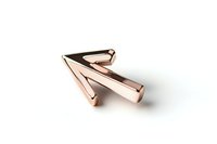 Metallic rose gold arrow pointing upward on white background, modern minimalist design element for digital and print media, isolated object.