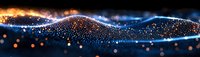 Glowing digital wave formation with sparkling particles flowing in dark space creates futuristic technology visualization background for presentations.