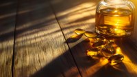 Glass of golden whiskey with scattered ice cubes on rustic wooden table in dramatic lighting, creating warm amber reflections and long shadows.